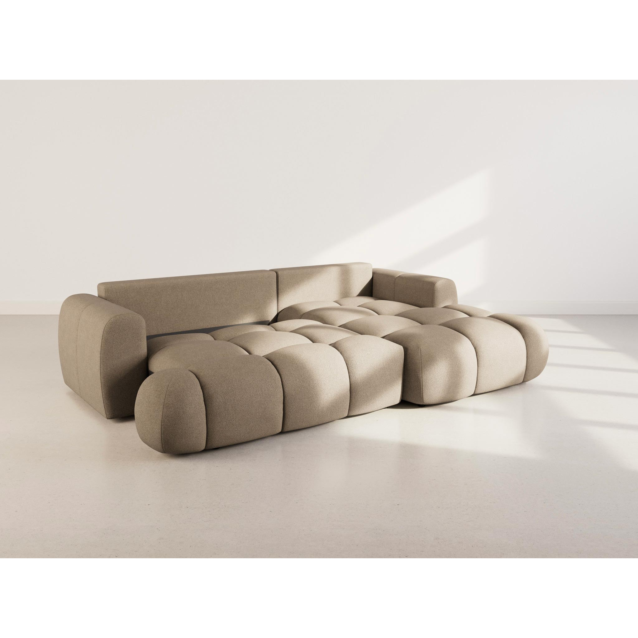 Yulin - Canapé d'angle droit 4 places convertible avec coffre en tissu bouclette - Marron