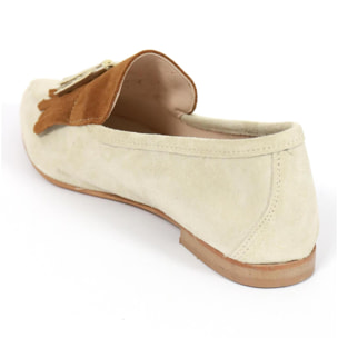 SLIPPER FRANGIA E NAPPINE VERA PELLE CHOCOLA' BEIGE