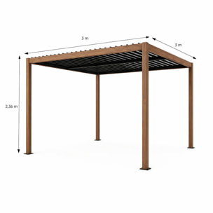 Pergola bioclimatique effet bois structure et lames orientables en aluminium 3x3m SOPRON