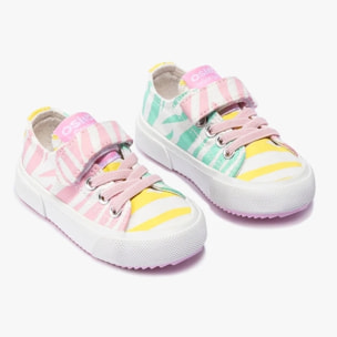 Zapatillas de Bebé con Tira Adherente de Lona en Rosa