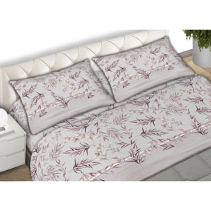 Completo Lenzuola In Calda Flanella Made in Italy Foliage Rosa