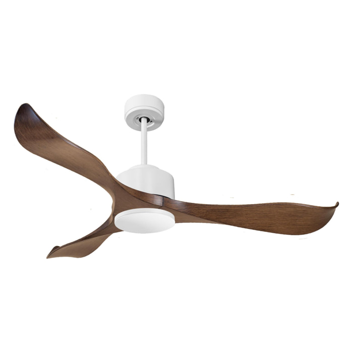 Ventilateur de plafond Réversible Lumière  Thermostat Wifi Moteur à courant continu Toits en pente Télécommande Adaptateur 2/3 Lames Hypersilence Mémoire 40   W Blanc
