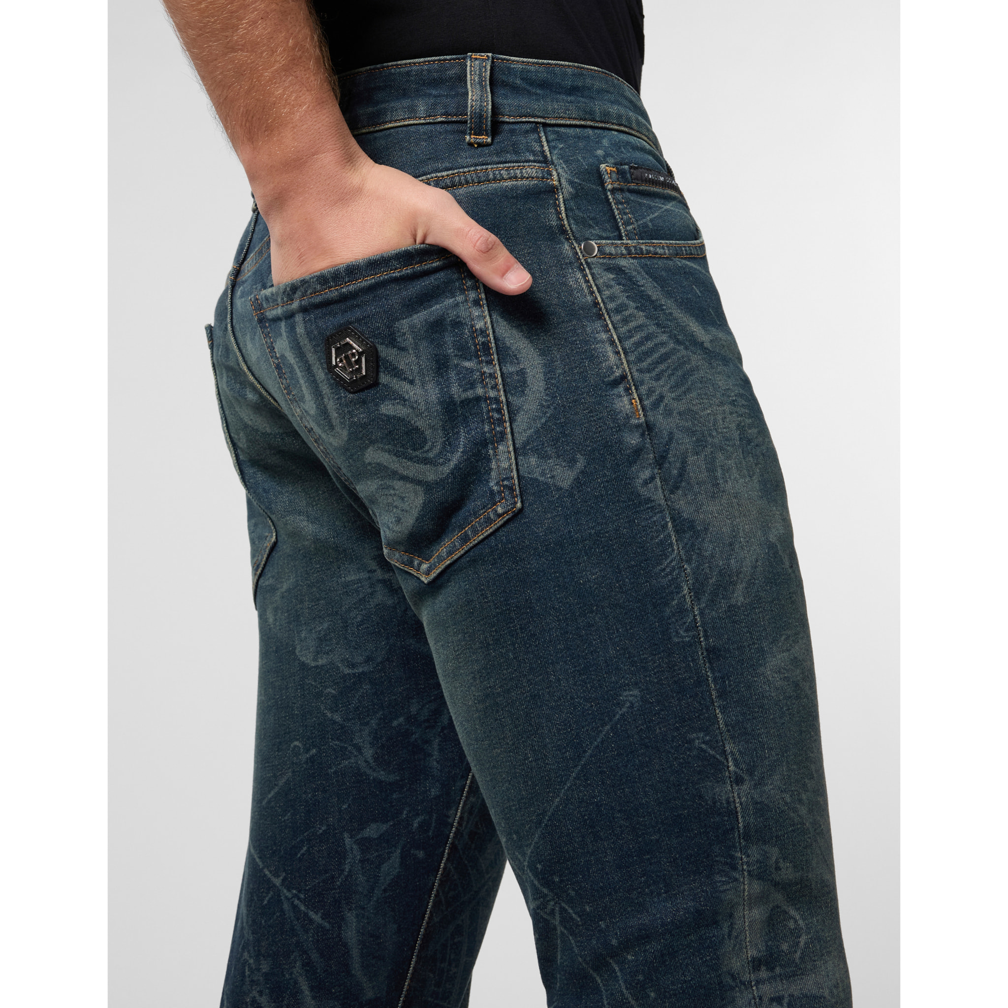 PHILIPP PLEIN Printed Super Straight Cut Jeans Tattoo