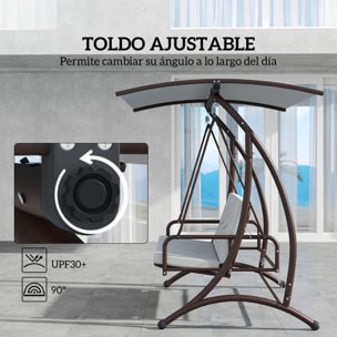 Columpio de Jardín Exterior de 3 Plazas Balancín de Jardín Exterior Convertible en Cama con Toldo Ajustable Protección UPF30+ y Cojines Carga 330 kg 200x120x175 cm Gris Claro
