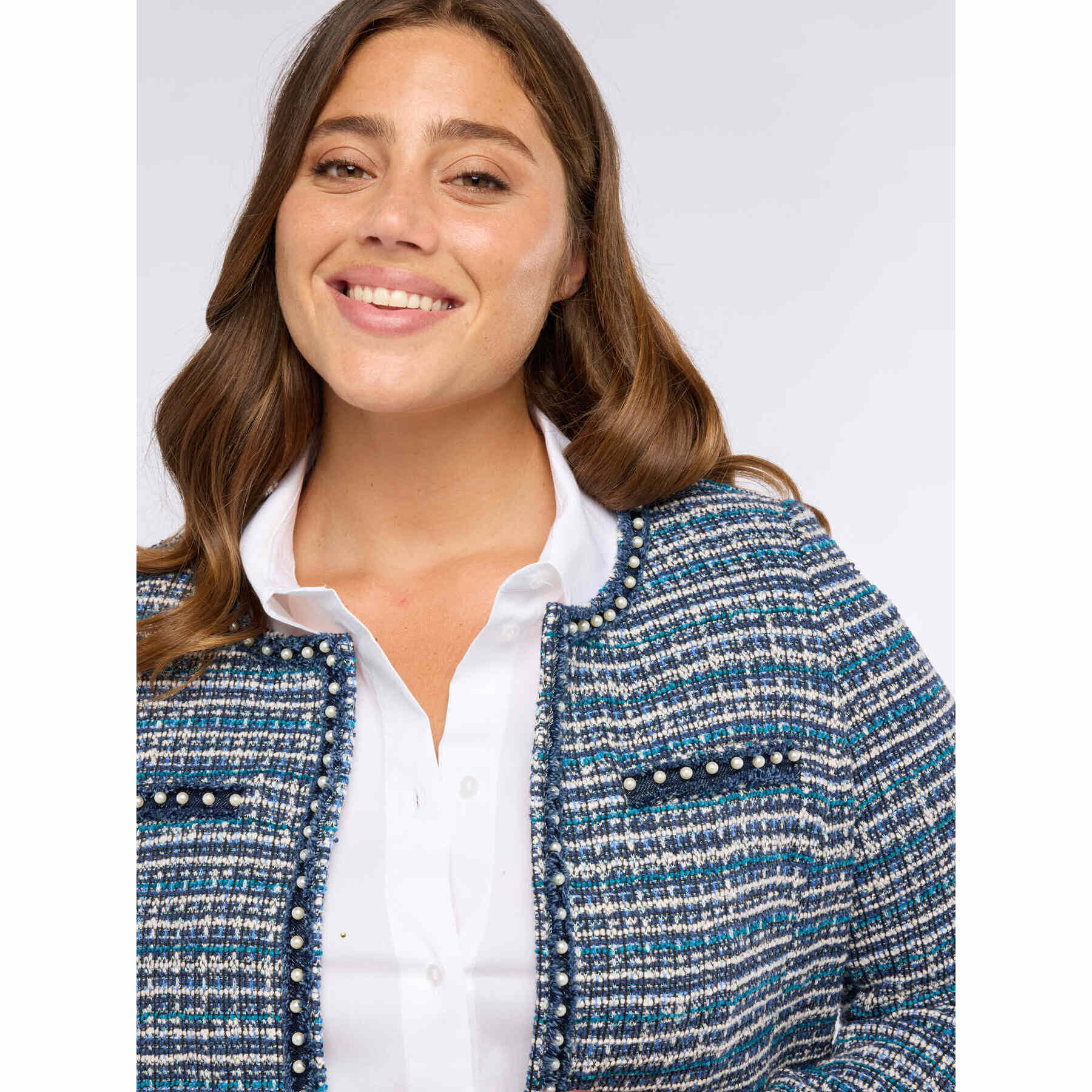 Fiorella Rubino - Giacca tessuto bouclé con perline - Blu