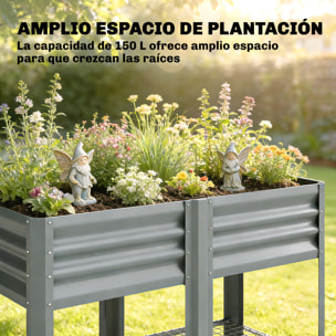 Huerto Urbano Elevado con Estante Inferior, Mesa de Cultivo de Metal Galvanizado con Forro y Guantes, para Cultivo, Plantas y Flores, 120x55x80 cm, Gris Plateado