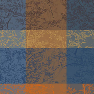 Serviette pur coton 220 g/m² motif jacquard bleu brun Mille branchages crepuscule
