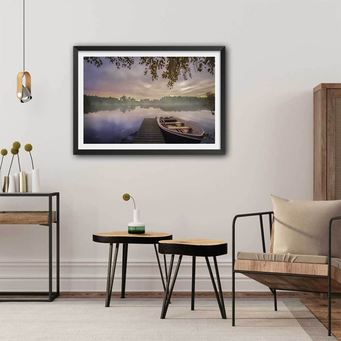 Affiche lacs colorés Affiche + cadre en bois - Noir