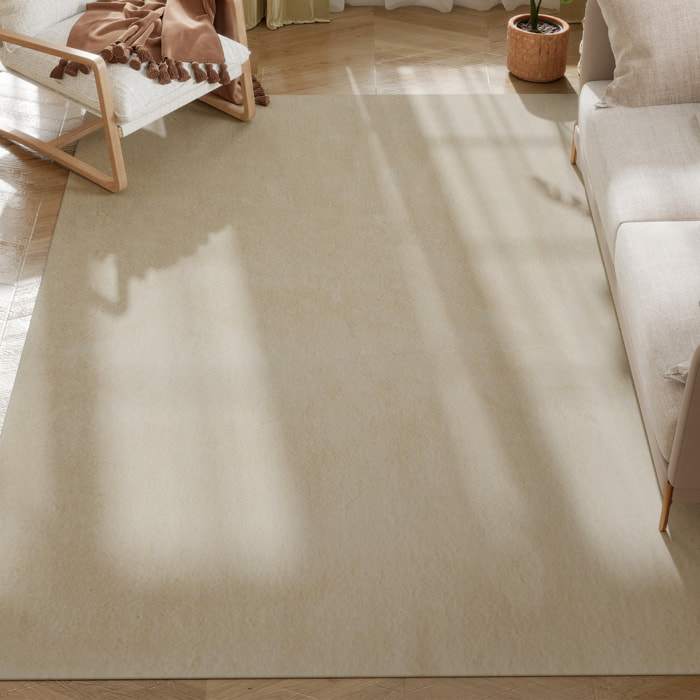 Alfombra Salón 160x230 cm Alfombra Lavable en Lavadora Pelo Largo Suave Estilo Moderno Tapete para Sala de Estar Dormitorio Comedor Blanco Crema