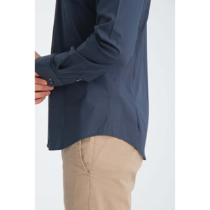 Camicia Uomo 1 Bottoni Button Down Slim Popeline Stretch Unito Blu