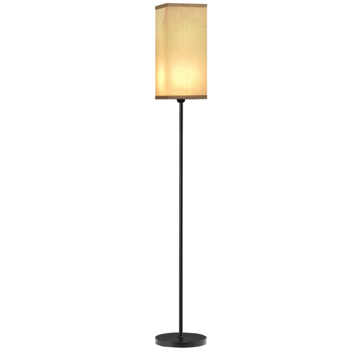 Lampadaire droit style contemporain H.161 cm métal noir abat-jour beige effet lin