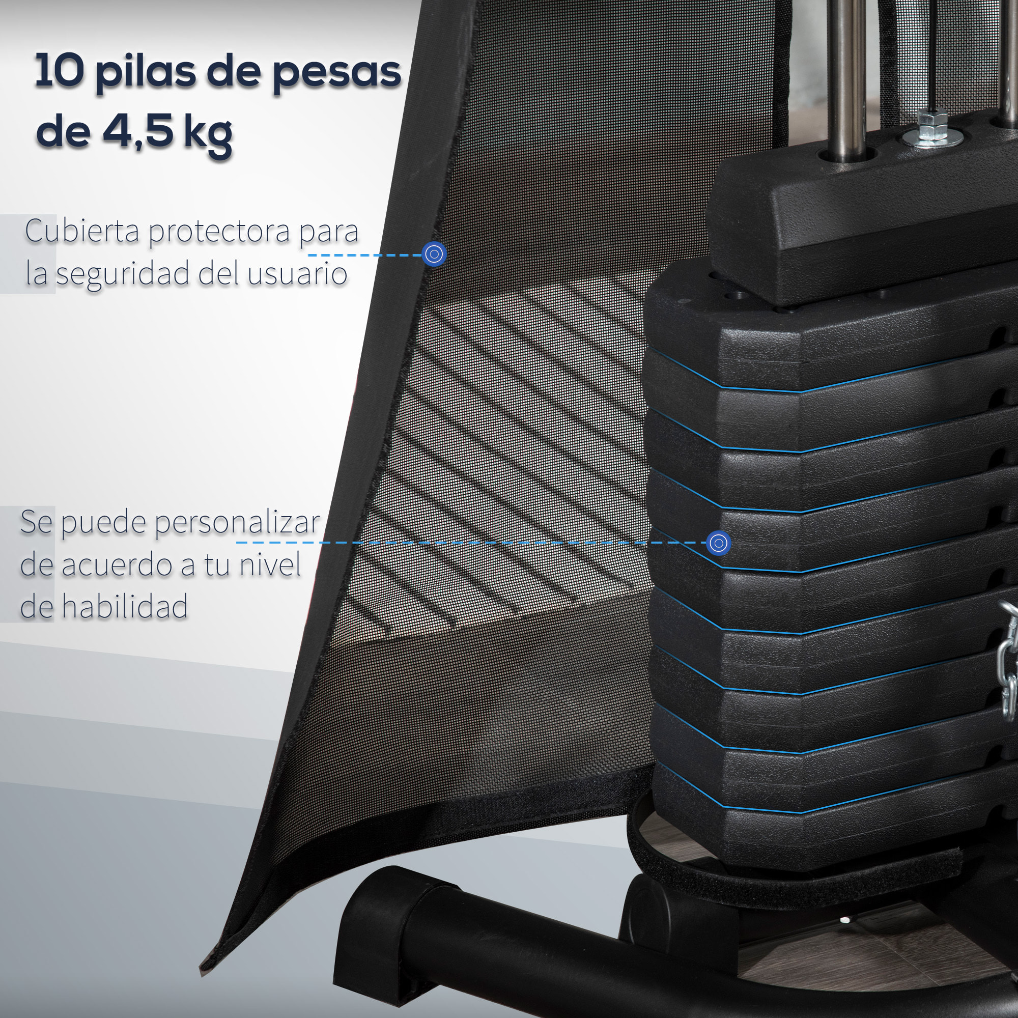 Multiestación Musculación Máquina de Musculación con Prensa de Piernas y Pecho Placas de Peso de 45 kg y Polea Carga 150 kg para Entrenamiento Gimnasio en Casa Negro