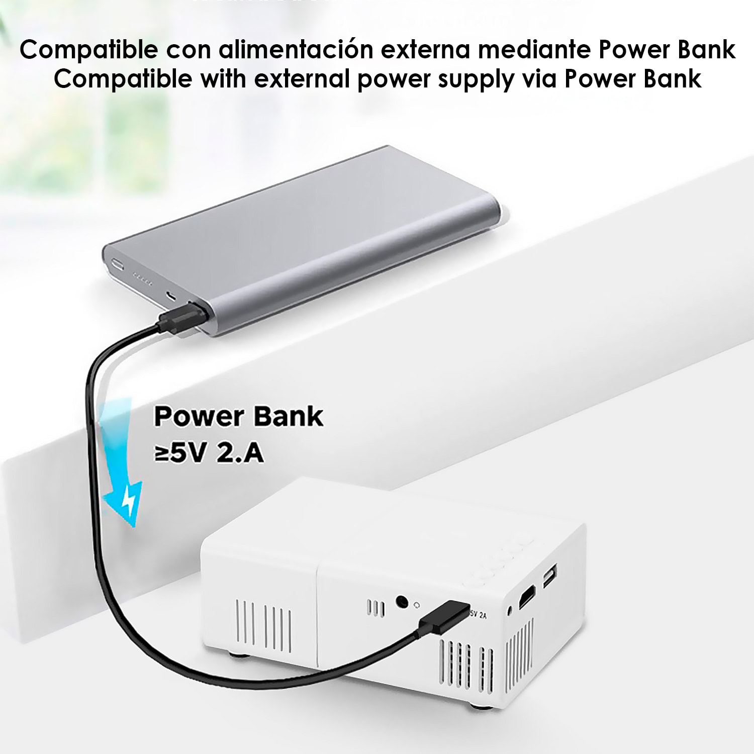 Mini proiettore LCD 1080 HD con telecomando 10 ANSI Lumens 10w. Duplicazione dello schermo via cavo.