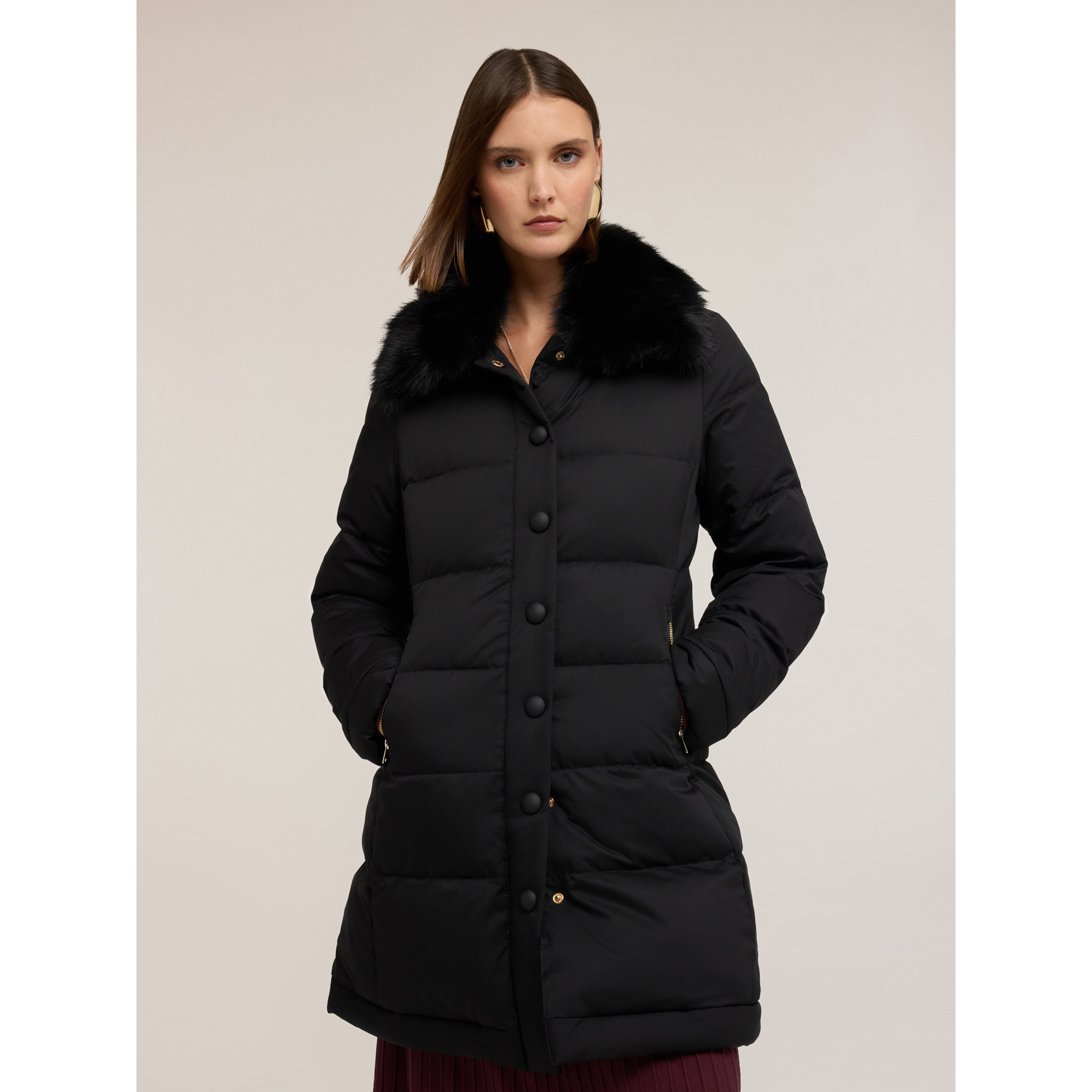 Motivi - Plumífero largo con cuello alto - Negro