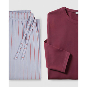 Pigiama lungo in cotone a righe ciel bordeaux