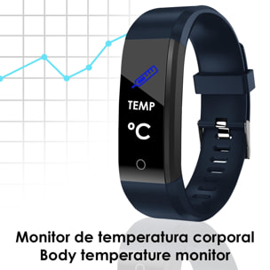 Braccialetto intelligente ID115 Plus con termometro, cardiofrequenzimetro, pressione sanguigna e ossigeno.