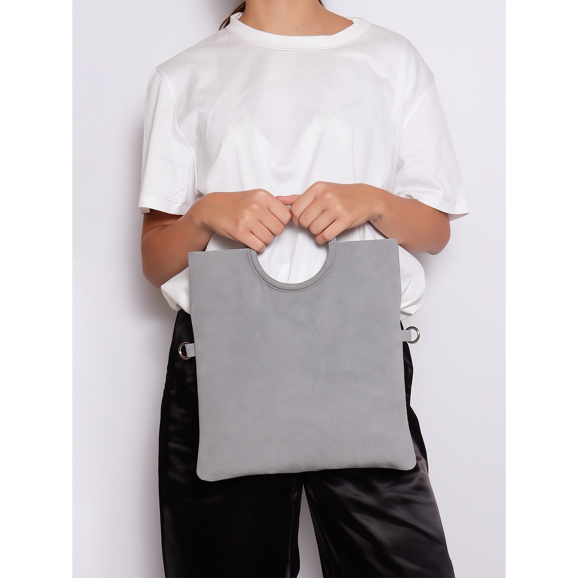 Borsa a mano da donna Made in Italy - Modello Zelia - Pelle scamosciata - 29.0 x 30.0 x 1.0 cm