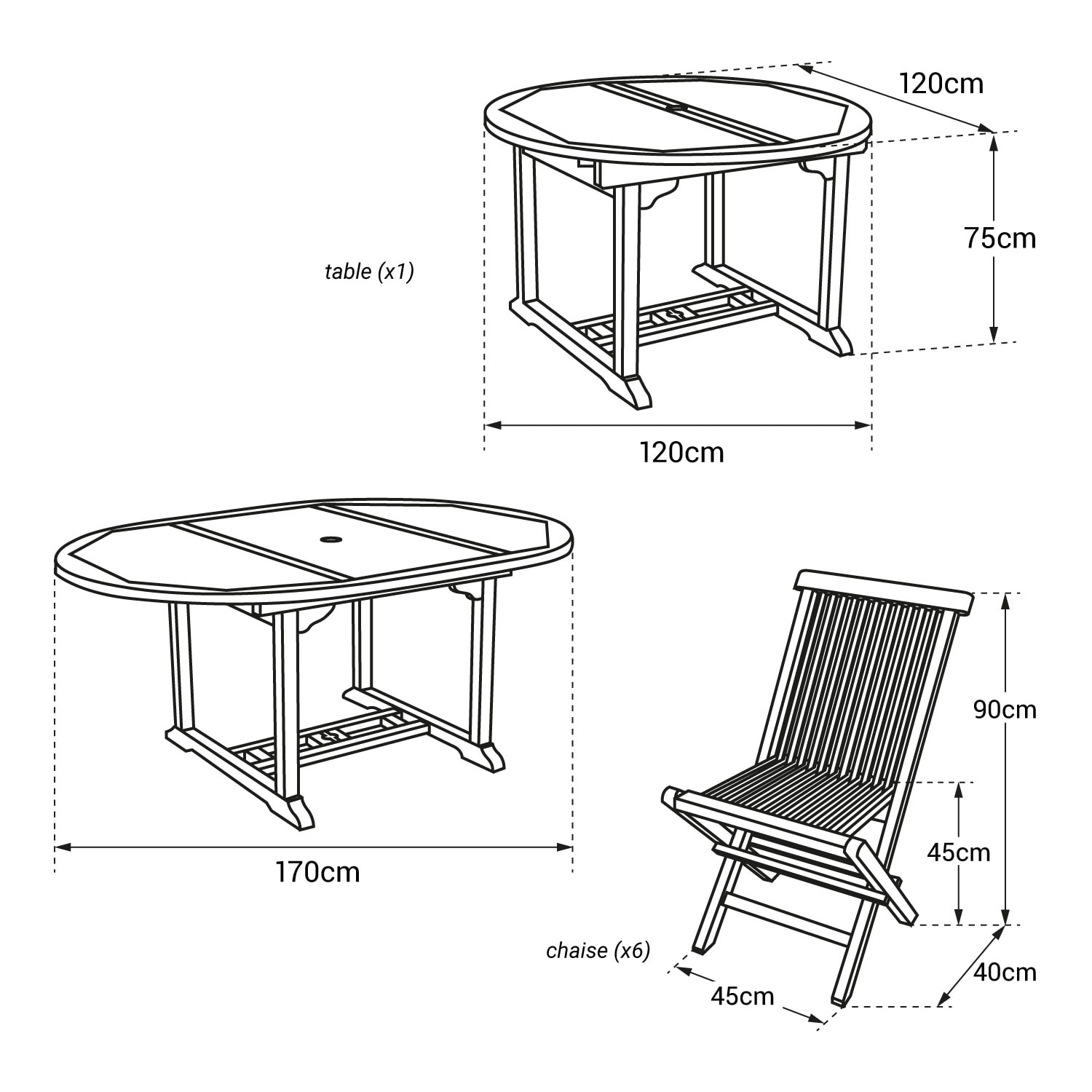 Salon de jardin en teck LOMBOK - table ronde extensible - 6 places