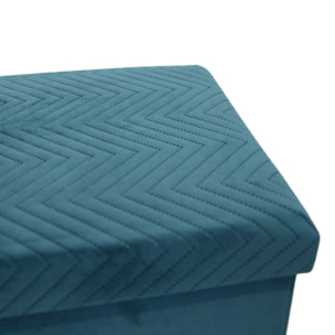Coffre Banc Pliable Velours A Motif Bleu
