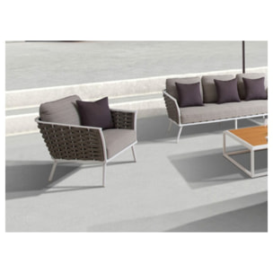 Fauteuil de jardin tressé avec coussins gris - CORSE
