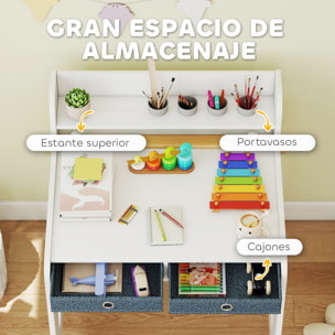 Escritorio Infantil con Silla, Pupitre Infantil con 2 Cajones Extraíbles, Estante y Portavasos, para Estudiar, Leer y Dibujar, Mesa para Niños para Dormitorio, Sala Estudio, Blanco