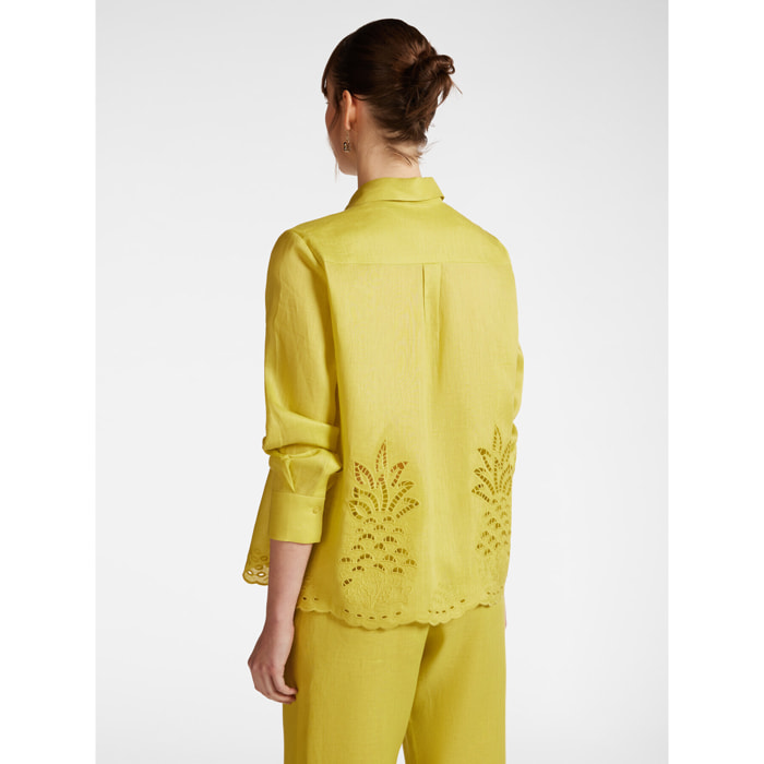 Elena Mirò - Camisa de lino con bordado calado - Verde