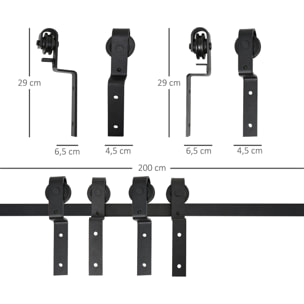 Pack Herrajes para Doble Puerta Corredera 200x0,6x4 cm Negro