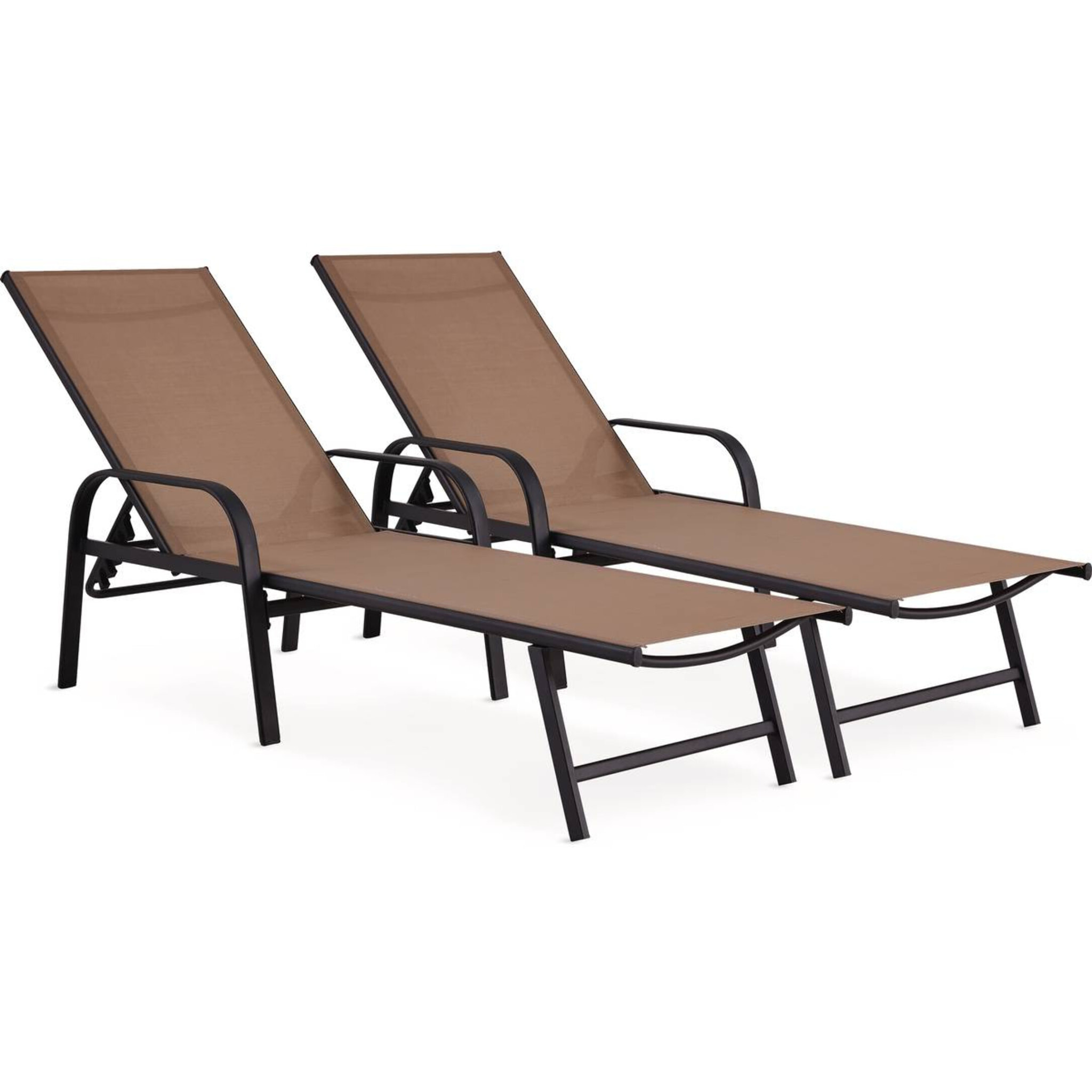 Lot de 2 Bains de soleil en métal avec accoudoirs "Farniente" - Taupe