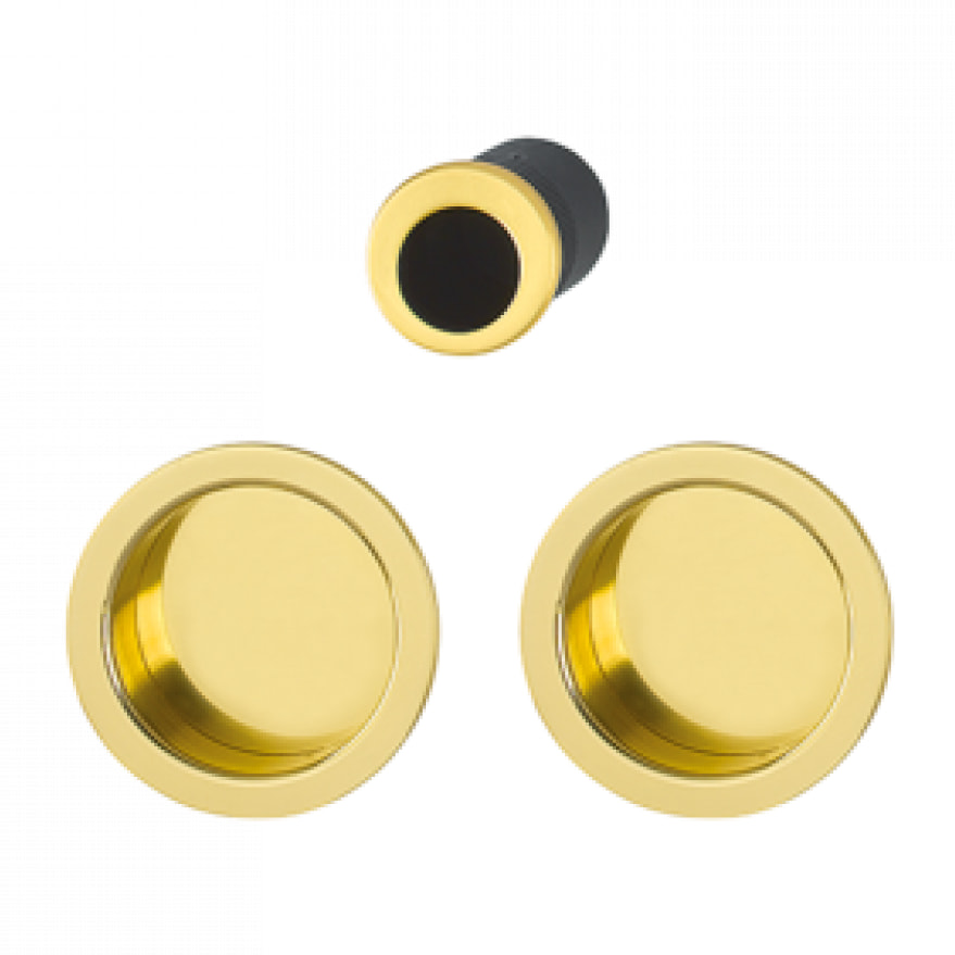 Set 5 aluminium pour porte coulissante 4920 F271 ronde aspect doré brillant, aveugle sans gâche, cuvette + doigt - HOPPE - 3947831
