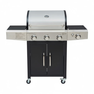 Barbecue a Gas Professionale XXL Da 13 kW con 5 Bruciatori in Acciaio Inox Fuoco Laterale Termometro Griglia Di Cottura 65x42 Cm 135×50×120 Cm Nero