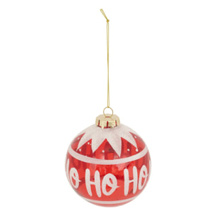 Boule verre Hô Hô Hô D.9cm rouge et blanc