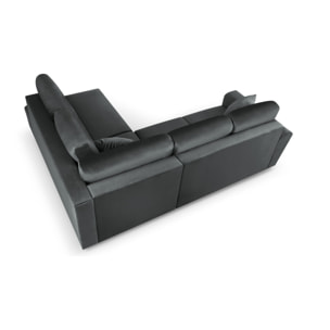 Canapé d'angle droit convertible avec coffre de rangement "Kyoto" 5 places en velours gris foncé