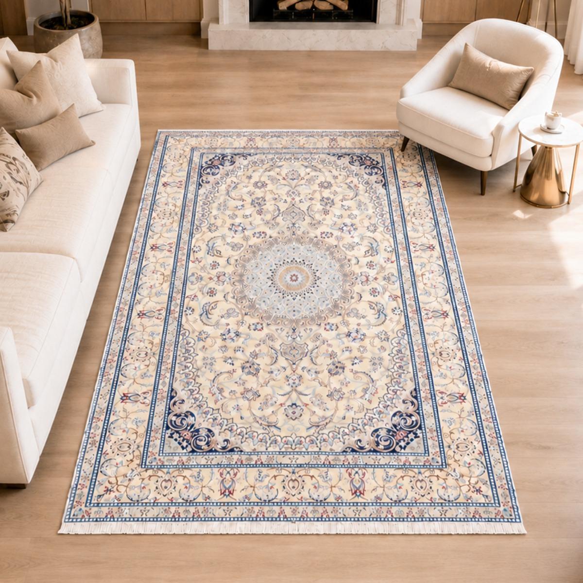 Tapis d'orient au motif oriental, artisanal noué main en laine