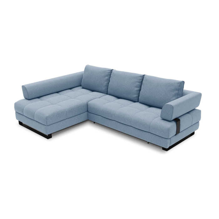 Canapé d'angle gauche convertible avec coffre de rangement "Clinton" 5 places en tissu structurel bleu