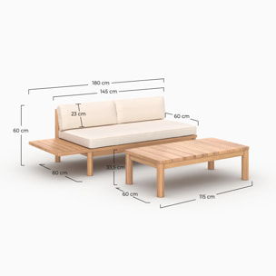 Salon de jardin 2 personnes en teck massif et tissu blanc - Nadila