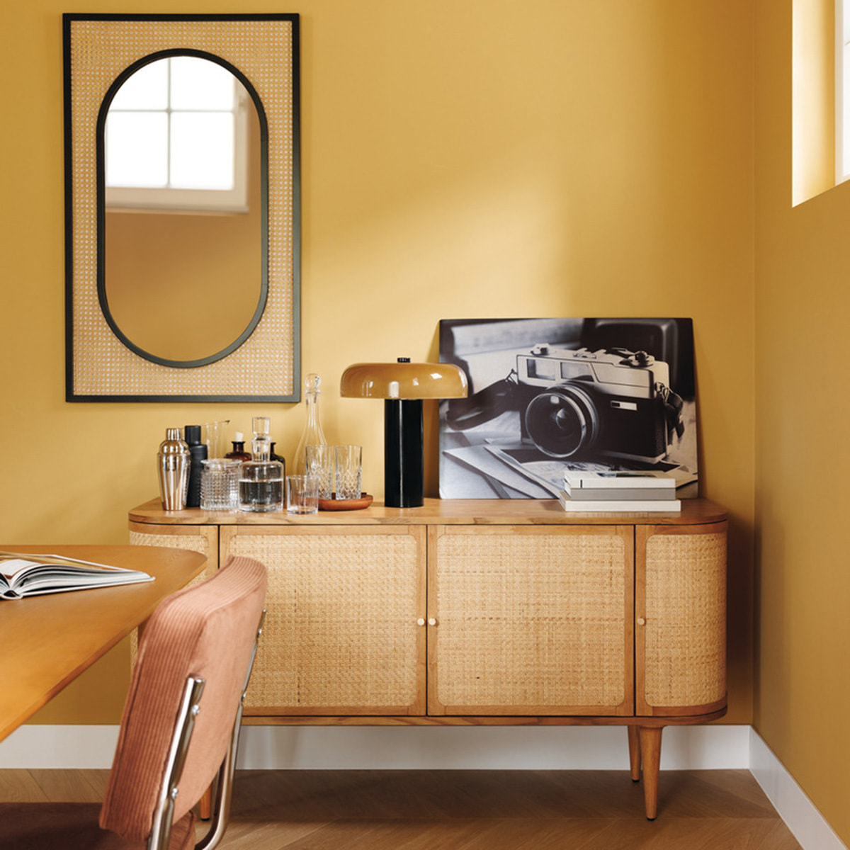 Buffet 4 portes Kisco hévéa Rotin 150x75cm