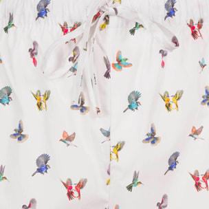 PANTALONCINO ALLEGRINO in cotone bianco fantasia uccelli