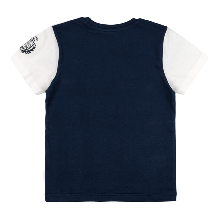 T-shirt jersey con fascia in contrasto e ricami Polo Club St Martin Blu