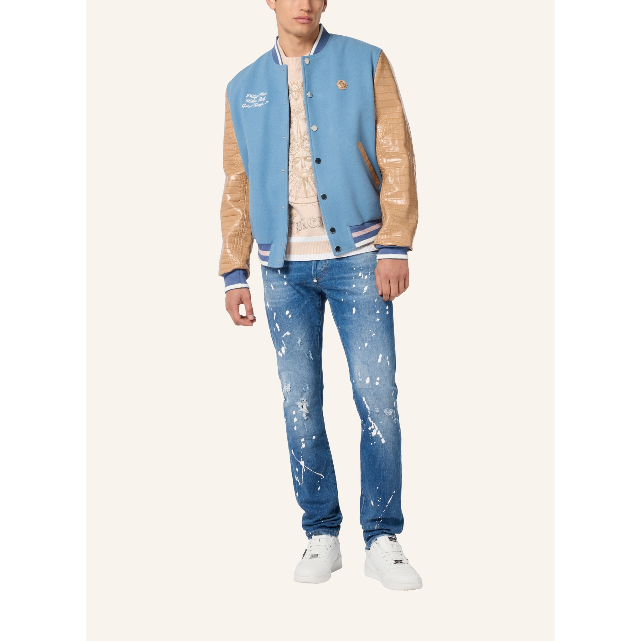PHILIPP PLEIN Varsity Bomber Cocco Sleeves Milan