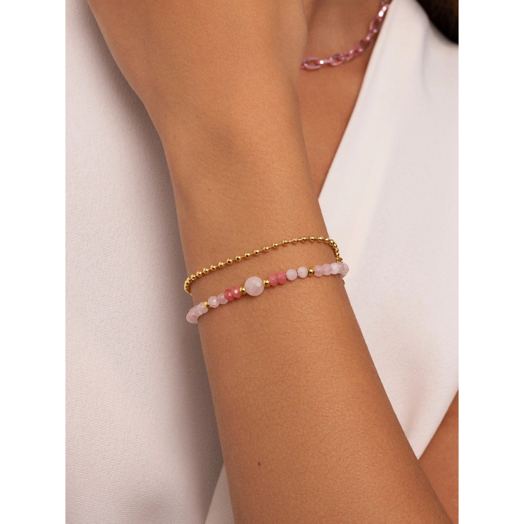 Pulsera Amulet Rose Quartz Acero Baño Oro