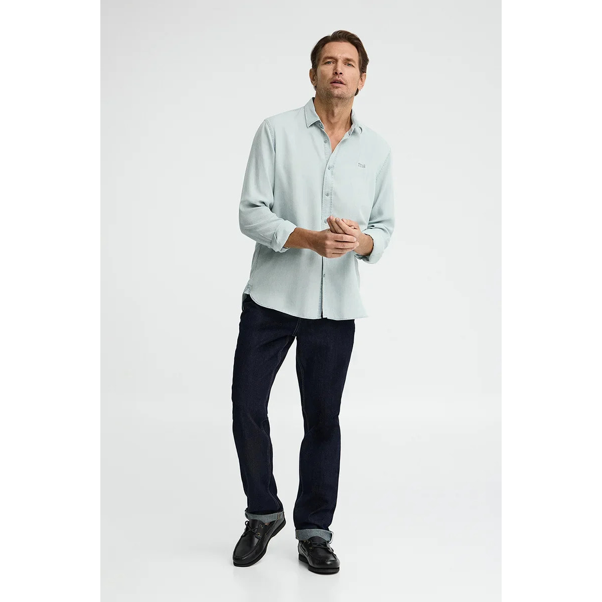 Camicia in tencel celeste con regular fit e logo Polo Club