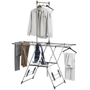 Étendoir pliable - séchoir à linge - ailes réglables, barre suspension - acier inox