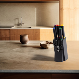 Juego de 8pc cuchillos + tacoma en acero inox + tabla de cortar 33x23x1.5cm madera de acacia casa benetton