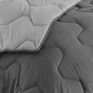 Couette chaude réversible bicolore grise 240x260cm - microfibres 300 g/m2 + 2 oreillers mi-ferme