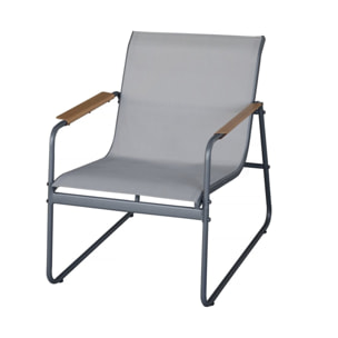 Salon de jardin en métal avec décor imitation bois "Sparta" - 4 places - Gris clair