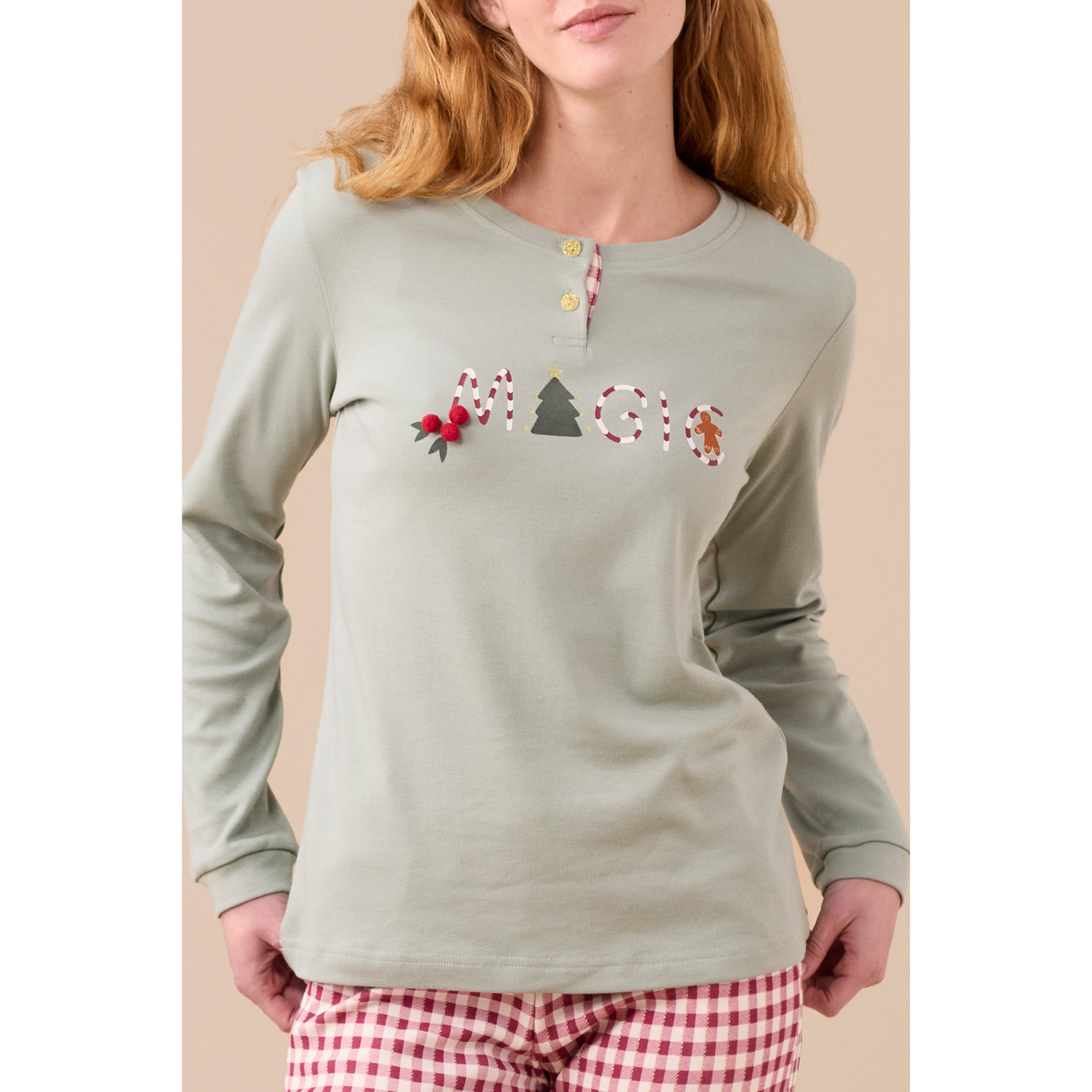 Pigiama donna caldo cotone articolo vichy natale Noidinotte