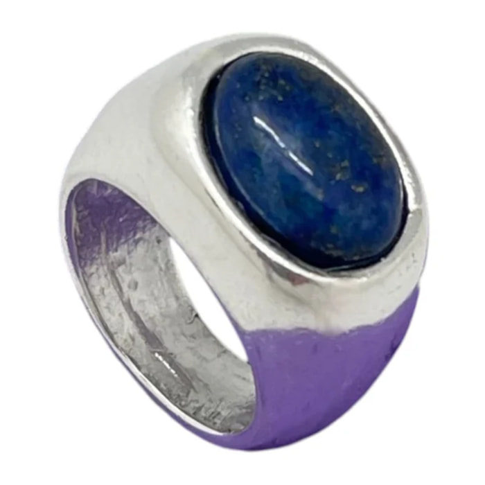 Anillo Joya con piedra natural estilo solitario plata 10µ y lapislazuli