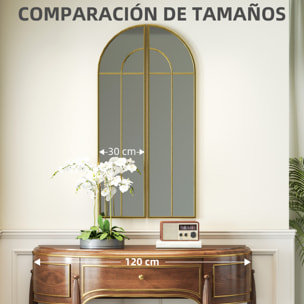 Espejo Decorativo de Pared de 2 Piezas 30x120 cm Espejo de Ventana con Diseño en Arco y Marco de Metal Espejo para Salón Dormitorio Entrada Dorado