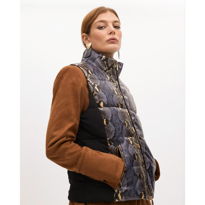 Gilet imbottito stampa animalier e dettagli dorati