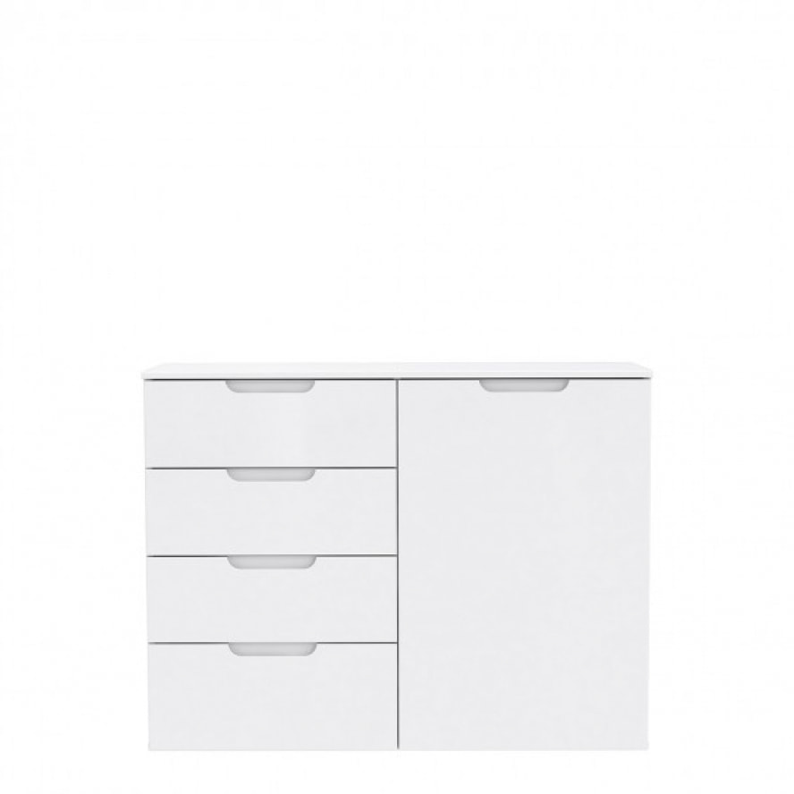Commode dressing blanc laqué 1 porte, 4 tiroirs - SIENNA